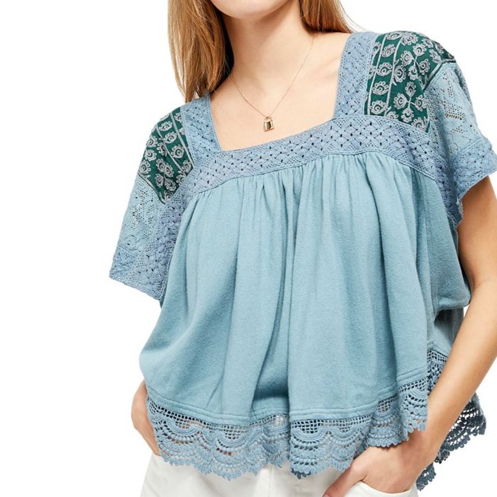 Free People Prairie Days Blouse in Blue